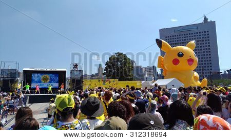 Yokohama, Japan - August 09, 2017: Pikachu Outbreak! 2017. A Real-world Event Organized By The Pokém