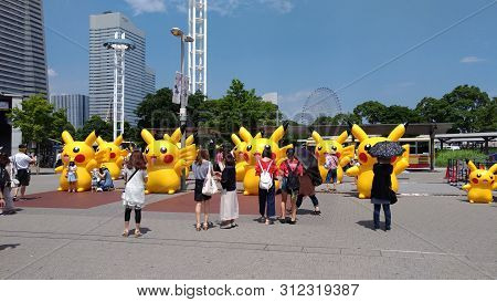 Yokohama, Japan - August 09, 2017: Pikachu Outbreak! 2017. A Real-world Event Organized By The Pokém