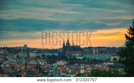 Prague, Czech Republic 7th Of June 2019 - Prague Castle As Viewed From Rieger Gardens, Riegrovy Sady