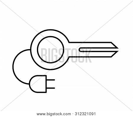 Flat Linear Design. The Dongle Icon For Apps, Web Sites And Public Use. Key With A Socket On The Wir