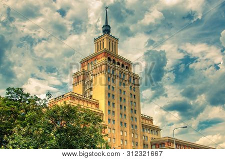 Prague June 20, 2019 - Hotel International Prague Under Sunny Day And Clouds With Warm Light Hdr