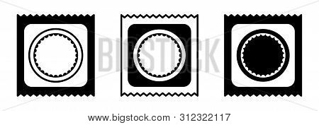 Flat Design. Classification Of Condoms By Size. Packed Condom Icon For Apps, Web Sites And Public Us