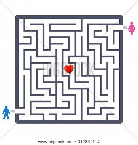 Love Couple Labyrinth With Heart In The Center. Finding Your Partner Fun Game - And A Symbolic Thera