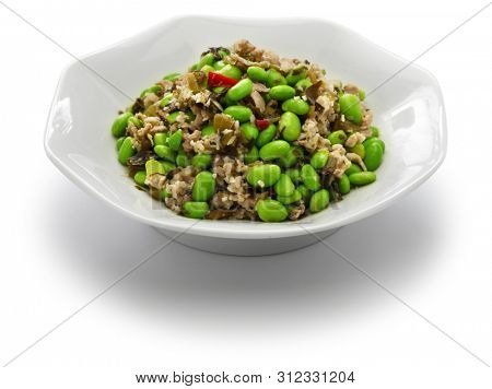 xue cai mao dou, stir fried edamame and snow vegetables, chinese cuisine