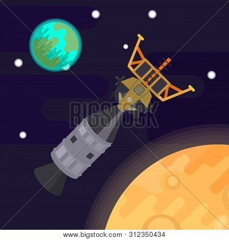 The First Man On The Moon, Apollo 11. Vector Flat Illustration.