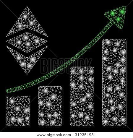 Flare Mesh Classic Ethereum Growth Trend With Glare Effect. Abstract Illuminated Model Of Classic Et