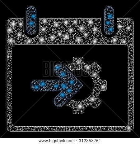 Glossy Mesh Cog Integration Calendar Day With Glitter Effect. Abstract Illuminated Model Of Cog Inte