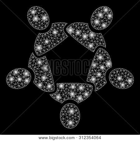 Bright Mesh Collaboration With Glitter Effect. Abstract Illuminated Model Of Collaboration Icon. Shi