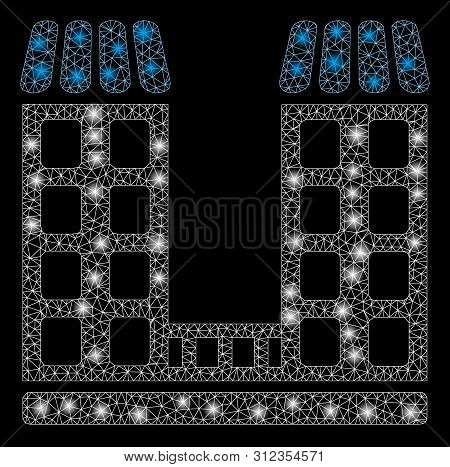 Glossy Mesh Company Buildings With Glitter Effect. Abstract Illuminated Model Of Company Buildings I