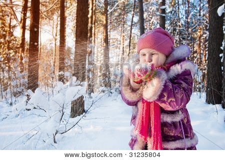 Girl In Winter Forest