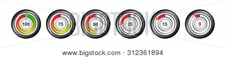 Set Of Vector Indicator Of The Level Of The Battery, Oxygen, Capacity, Energy. Round Percentage Diag