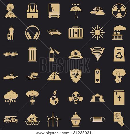 Dreadful Disaster Icons Set. Simple Style Of 36 Dreadful Disaster Icons For Web For Any Design