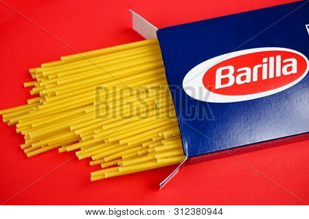 Prague, Czech Republic- July 1, 2019. Barilla is an Italian food company was founded as a bakery shop in Parma, Italy by Pietro Barilla