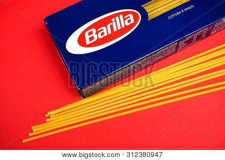 Prague, Czech Republic- July 1, 2019. Barilla is an Italian food company was founded as a bakery shop in Parma, Italy by Pietro Barilla
