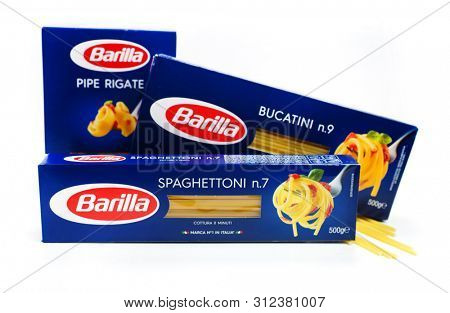 Prague, Czech Republic- July 1, 2019. Barilla is an Italian food company was founded as a bakery shop in Parma, Italy by Pietro Barilla