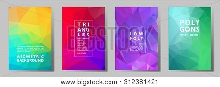 Facet Triangles Vibrant Brochure Covers Vector Graphic Design Set. Crystal Texture Low Poly Patterns