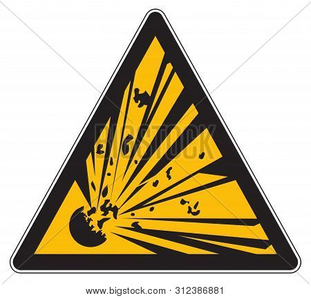 Yellow Warning Explosivive Substances Sign With A White Background