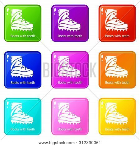 Mountaineer Shoes Icons Set 9 Color Collection Isolated On White For Any Design