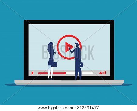 Business Working And Advertising Online. Concept Business Vector Illustration. Social Media Design.