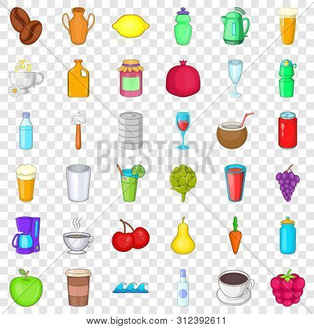 Drink Icons Set. Cartoon Style Of 36 Drink Icons For Web For Any Design