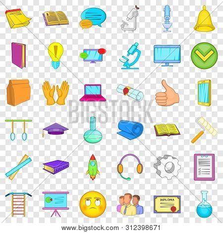 Elearning Icons Set. Cartoon Style Of 36 Elearning Icons For Web For Any Design