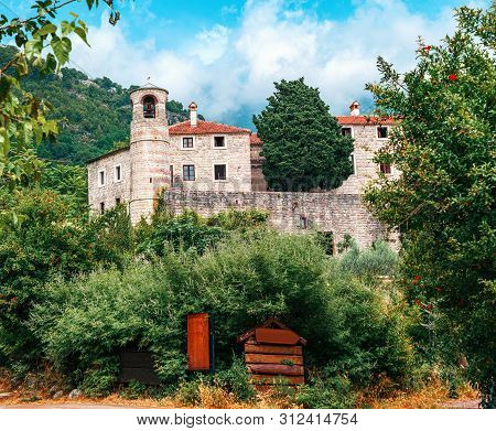 Podmaine Or Podostrog Orthodox Monastery In Budva City, Montenegro.