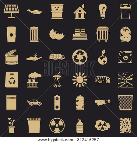 Ecology In Planet Icons Set. Simple Style Of 36 Ecology In Planet Icons For Web For Any Design