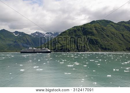Yakutat Bay, Alaska - August 1, 2006 - Cruise Ship In Yakutat Bay, Alaska Amidst Glaciers, Mountains