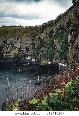 North Coast Landscape Over Capelas Town On Sao Miguel Island, Azores Archipelago, Portugal. Miradour