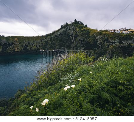 North Coast Landscape Over Capelas Town On Sao Miguel Island, Azores Archipelago, Portugal. Miradour