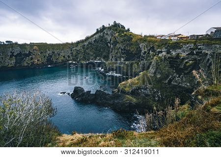 North Coast Landscape Over Capelas Town On Sao Miguel Island, Azores Archipelago, Portugal. Miradour