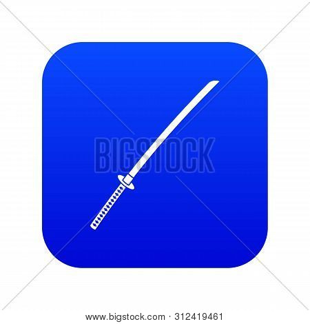 Japanese Katana Icon Digital Blue For Any Design Isolated On White Illustration