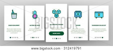 Freezer, Cooling Appliance Onboarding Mobile App Page Screen . Frosting And Icing Thin Line Contour 