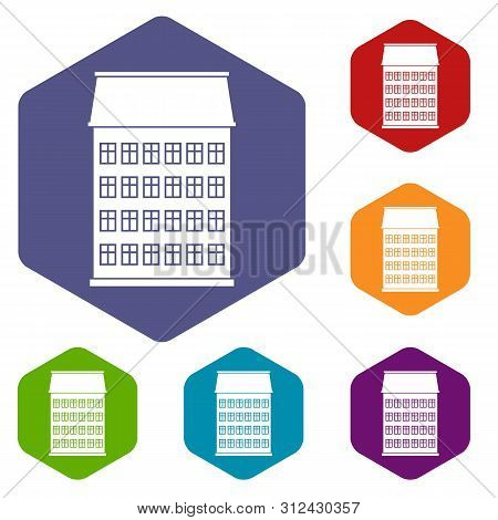 Toen House Icons Colorful Hexahedron Set Collection Isolated On White