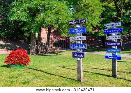 Grudziadz, Poland - July 18, 2019: Plaques With The Inscription 