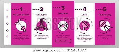 Orbital Sputnik Linear Onboarding Mobile App Page Screen. Sputnik Thin Line Contour Symbols. Cosmos 