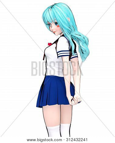 3D Japanese Anime Schoolgirl.
