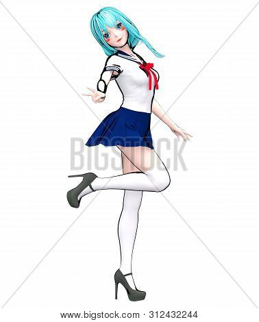 3D Japanese Anime Schoolgirl.