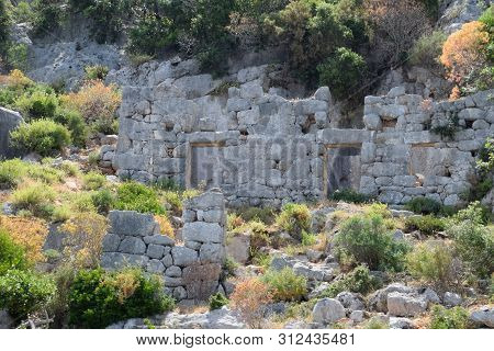 The Ruins Of The City Of Mira, Kekova, An Ancient Megalithic City Destroyed By An Earthquake.
