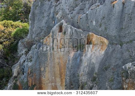 The Ruins Of The City Of Mira, Kekova, An Ancient Megalithic City Destroyed By An Earthquake.