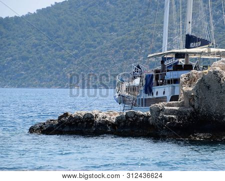 Demre, Turkey - May 21, 2019: The Ruins Of The City Of Mira, Kekova, An Ancient Megalithic City Dest