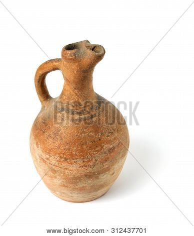 A Traditional Georgian Clay Wine Jug On A White Background, Isolated