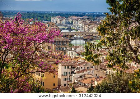 View Of The Beautiful City Of Florence From The Giardino Delle Rose In An Early Spring Day