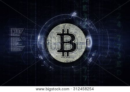 Bitcoin, Digital Currency And Blockhain Technology Artwork