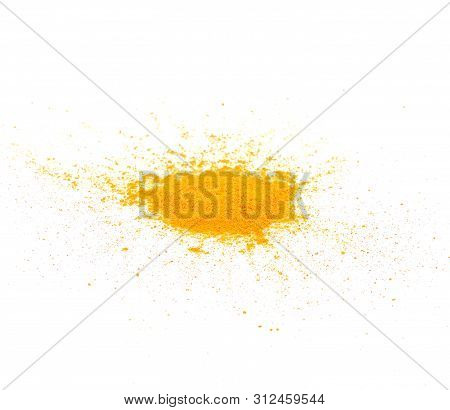 Turmeric (curcuma) Powder Pile Isolated On White Background, Top View