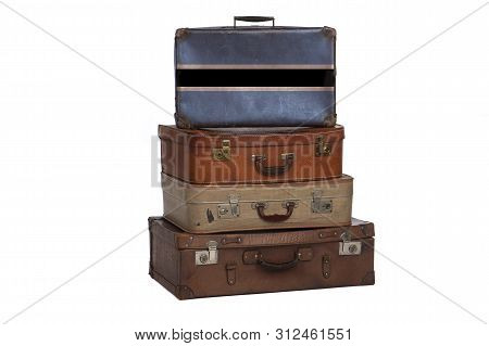 Botswana, Botswanan Travel Concept. Group Of Vintage Suitcases Isolated On White Background