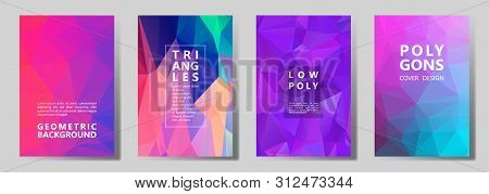 Facet Low Poly Futuristic Banners, Posters, Flyers Vector Graphic Design Set. Crystal Texture Polygo