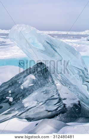 Ice Cubes In Frozen Lake At Lake Bikal, Russia