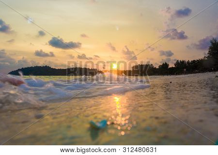 Sea Beace Sunset Colorful Sky With Cloud