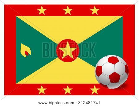 Grenada Flag And Soccer Ball. National Football Background. Soccer Ball With Flag Of Grenada  Illust